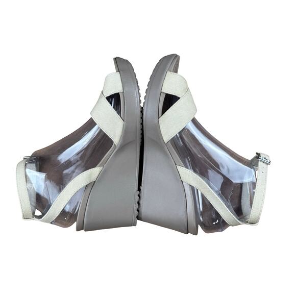 CROCS Wedge Sandal Ankle Strap Criss-Cross Woven Leigh II Oatmeal/Mushroom Tan 9 - Picture 7 of 10